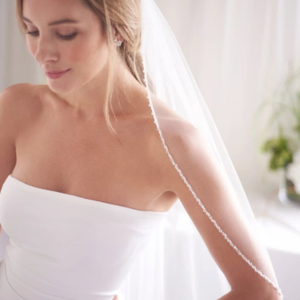 Dareth Colburn Beaded Wedding Veil, Ivory, Cathedral  length